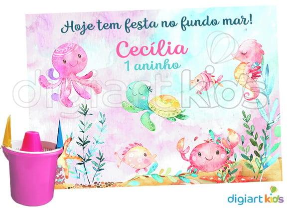 Adesivo Para Baldinho de Praia Fundo do Mar Aquarela Rosa