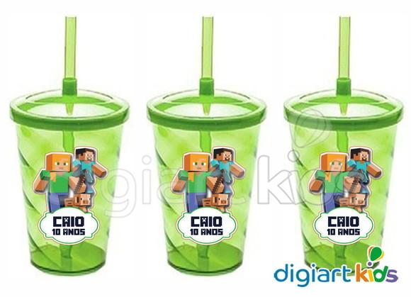 Adesivo para Copo com Canudo Shake 500ml Twister Minecraft
