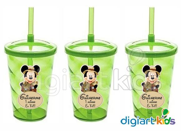 Adesivo para Copo com Canudo Shake Twister Mickey Safari
