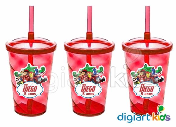 Adesivo para Copo com Canudo Twister Vingadores