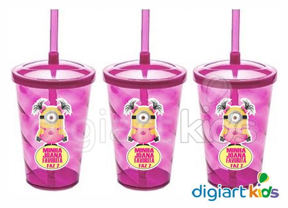 Adesivo para Copo Twister - Minions Rosa