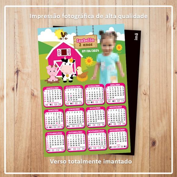 Calendário 10x15 cm com Imã Fazendinha Rosa