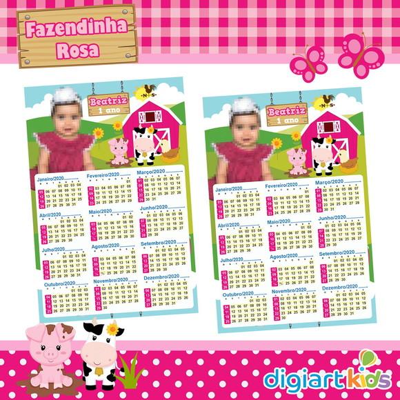 Calendário 15x21 cm com Imã Fazendinha Rosa