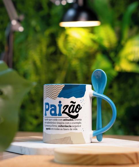 Caneca com Colher Personalizada Dia dos Pais Alça Colorida