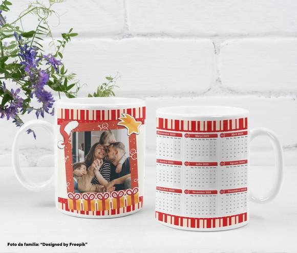 Caneca de Cerâmica com Calendário e Foto ou Logo