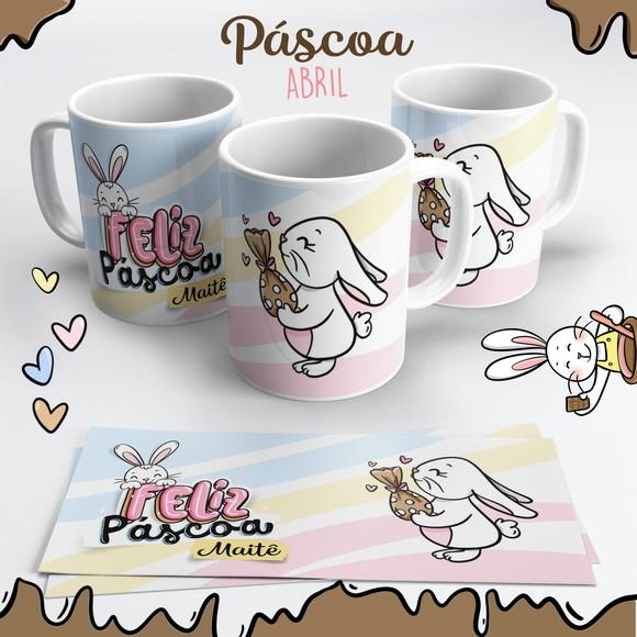 Caneca de Cerâmica Feliz Páscoa Colorido