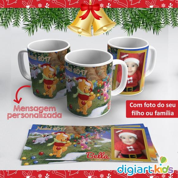 Caneca de Cerâmica Natal do Pooh com Foto