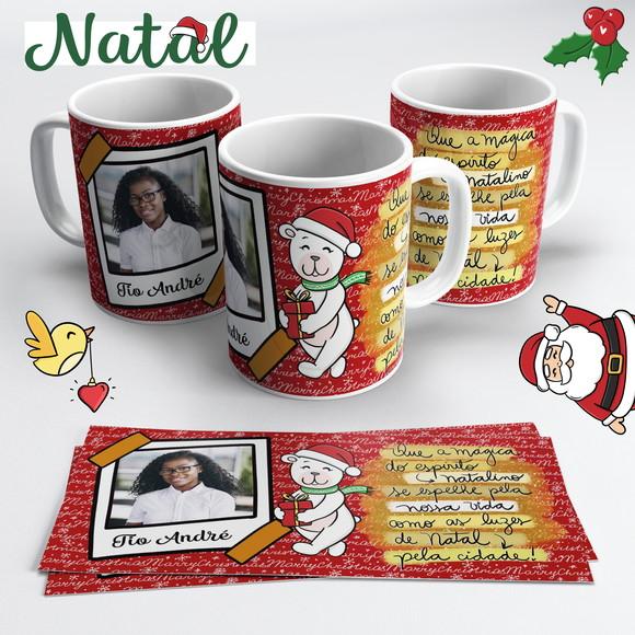 Caneca de Cerâmica Natal Urso Polar com Foto