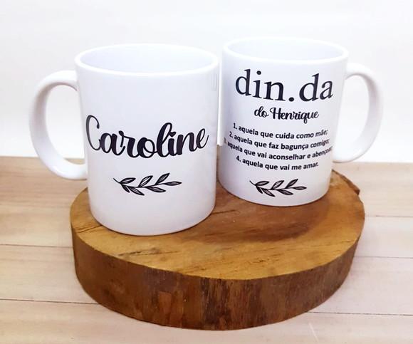 Caneca de Cerâmica para Padrinhos Dinda Dindo