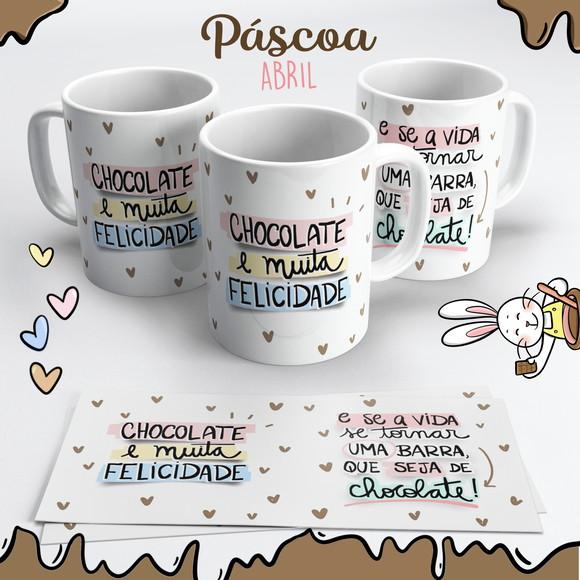 Caneca de Cerâmica Páscoa Chocolate e Muita Felicidade