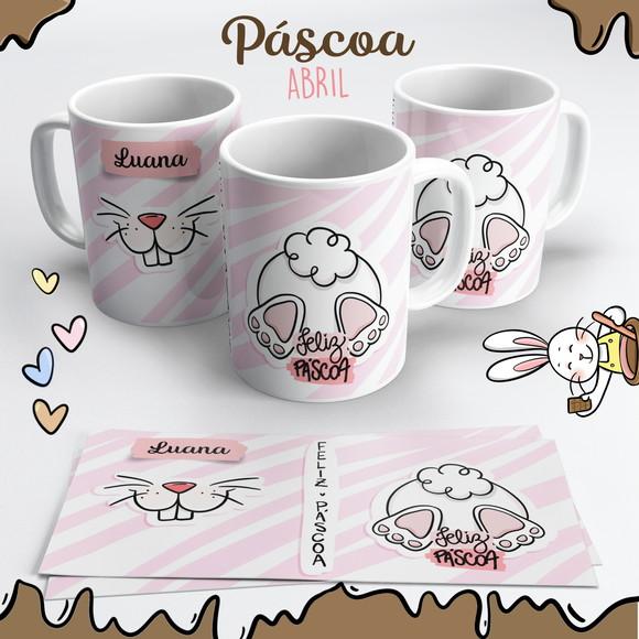Caneca de Cerâmica Páscoa Fundo Rosa