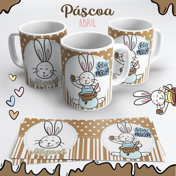 Caneca de Cerâmica Páscoa Marrom e Azul