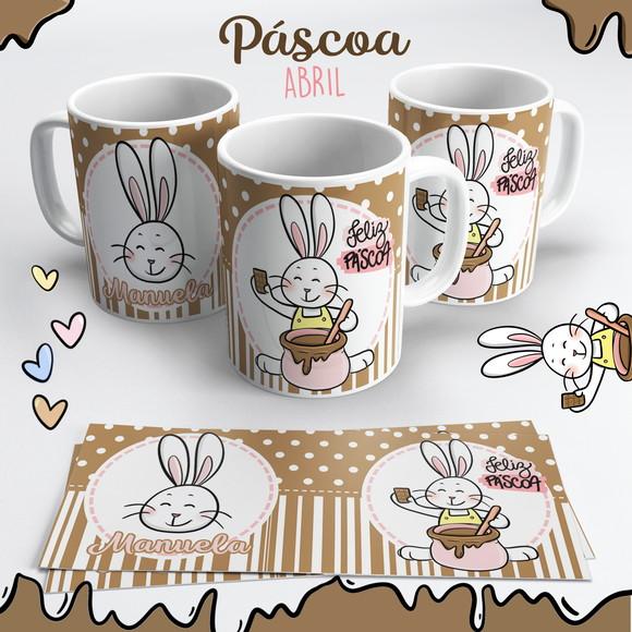 Caneca de Cerâmica Páscoa Marrom e Rosa