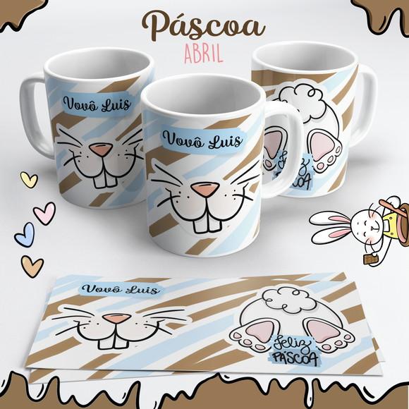 Caneca de Cerâmica Páscoa Rosto Coelhinho Azul