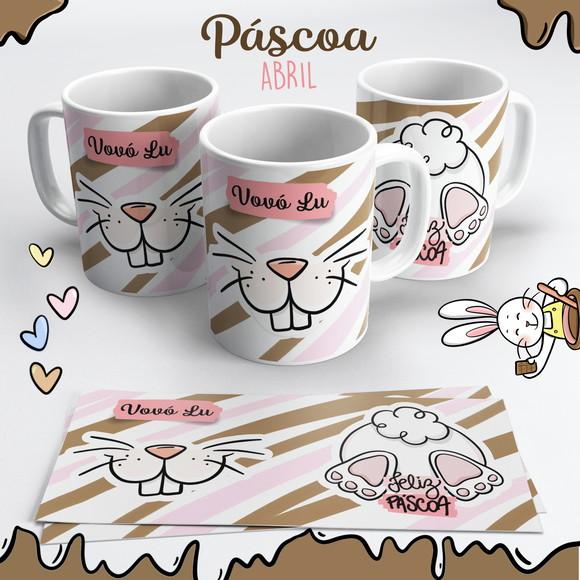 Caneca de Cerâmica Páscoa Rosto Coelhinho Rosa