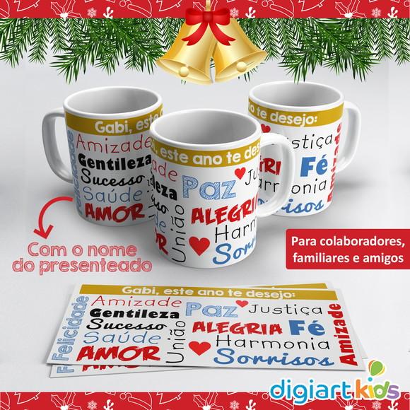 Caneca de Natal e Ano Novo Palavras Positivas