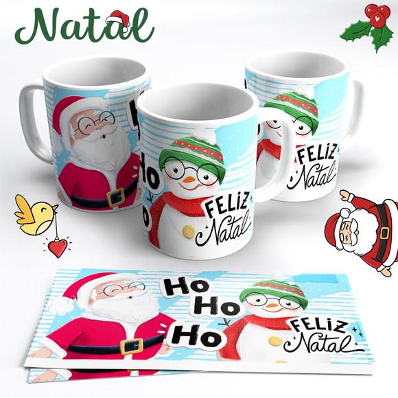 Caneca de Natal Papai Noel e Boneco de Neve