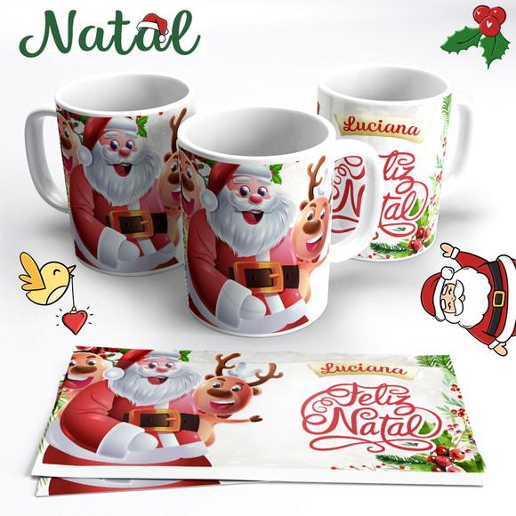 Caneca de Natal Papai Noel e Renas