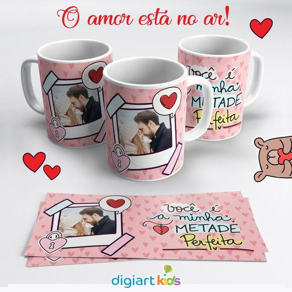 Caneca Dia dos Namorados com Foto Você é Minha Metade Rosa