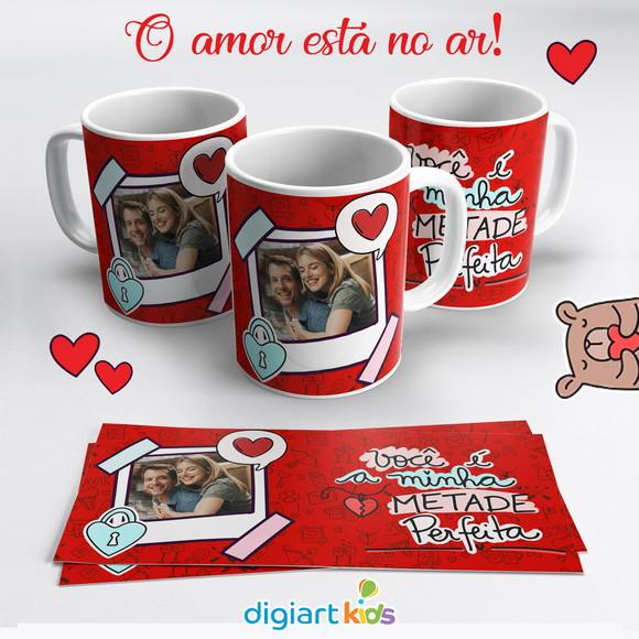 Caneca Dia dos Namorados com Foto Você é Minha Metade Rosa