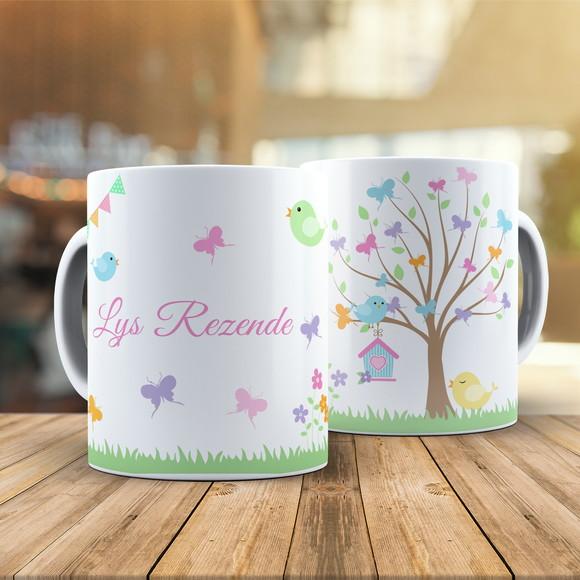 Caneca Jardim Borboletas Passarinho
