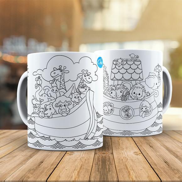 Caneca para Colorir Arca de Noé