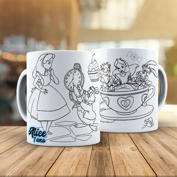 Caneca para Colorir Alice no País das Maravilhas