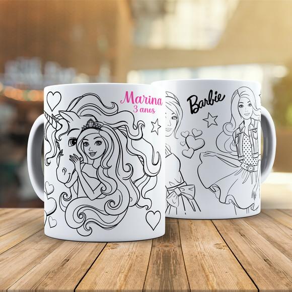 Caneca para Colorir Barbie e Ken