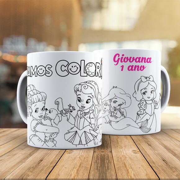 Caneca para Colorir Baby Princesas