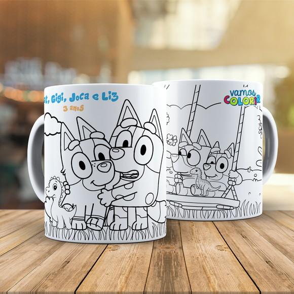 Caneca para Colorir Bluey