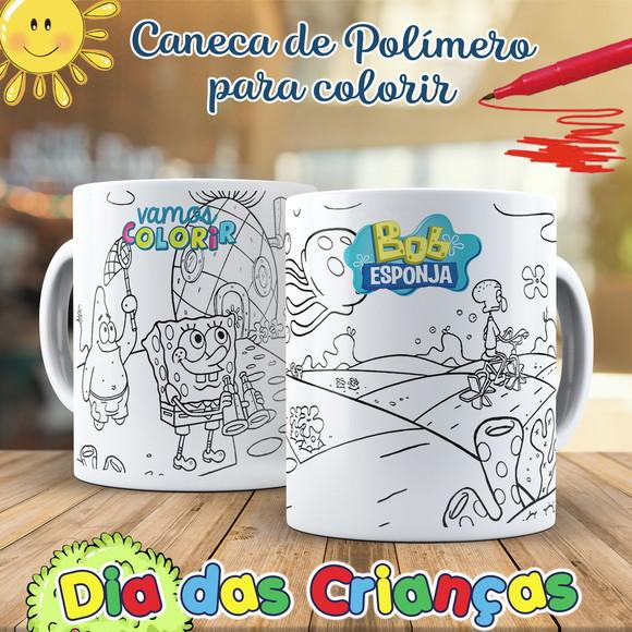 Caneca para Colorir Bob Esponja + Canetinhas