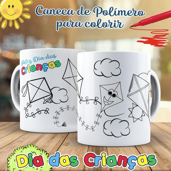 Caneca para Colorir Dia das Crianças Pipa