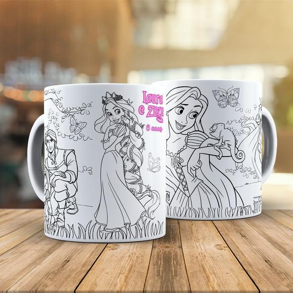 Caneca para Colorir Enrolados Rapunzel