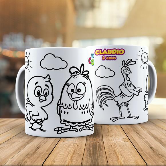 Caneca para Colorir Galinha Pintadinha