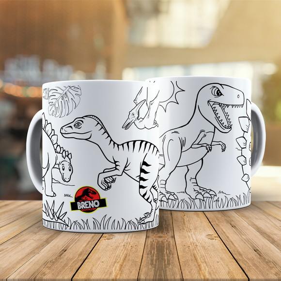 Caneca para Colorir Jurassic Park Dinossauros