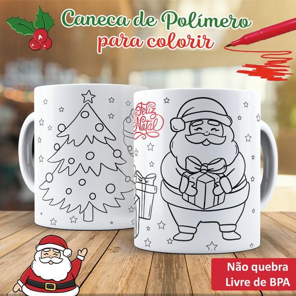 Caneca para Colorir Natal Papai Noel
