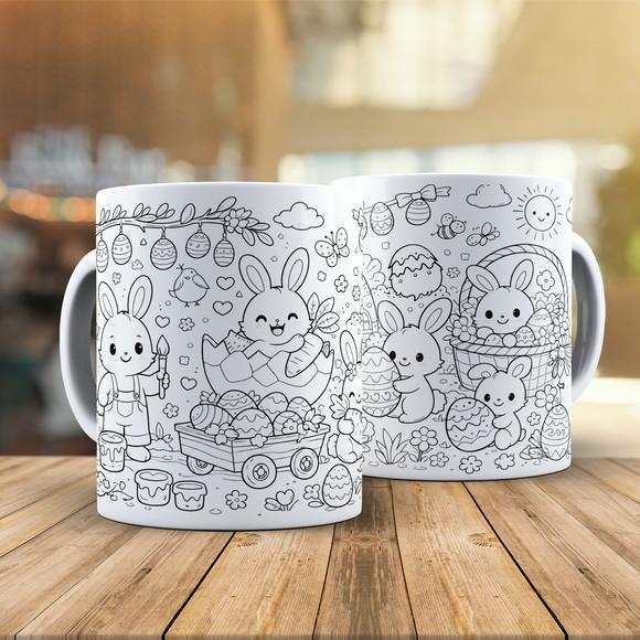 Caneca para Colorir Páscoa Coelhinhos