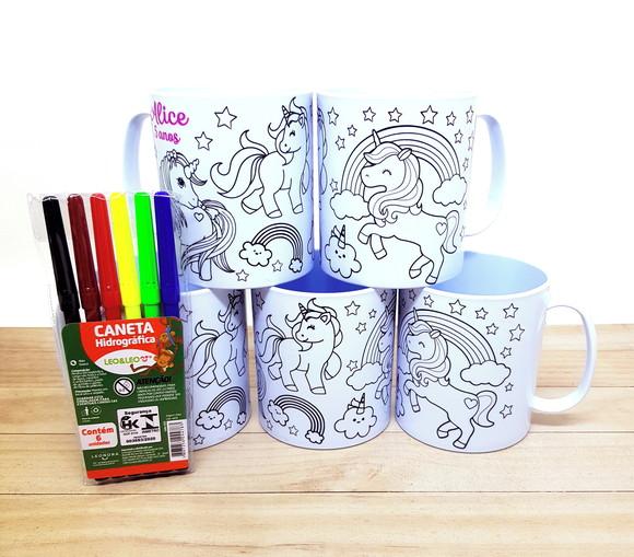 Caneca para Colorir Unicórnio com Canetinhas