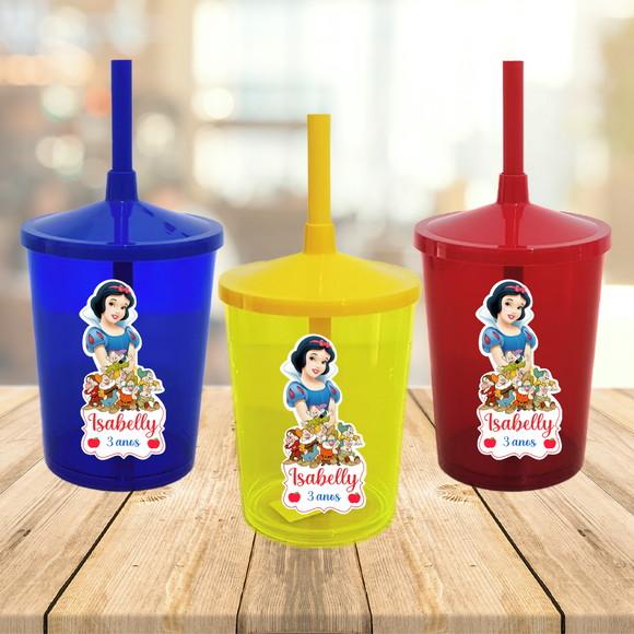 Copo com Canudo Branca de Neve e os Sete Anões
