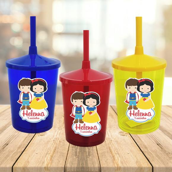 Copo com Canudo Branca de Neve e Príncipe Cute