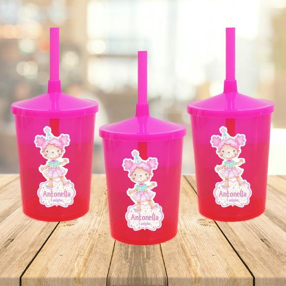 Copo com Canudo Circo Rosa Palhacinha