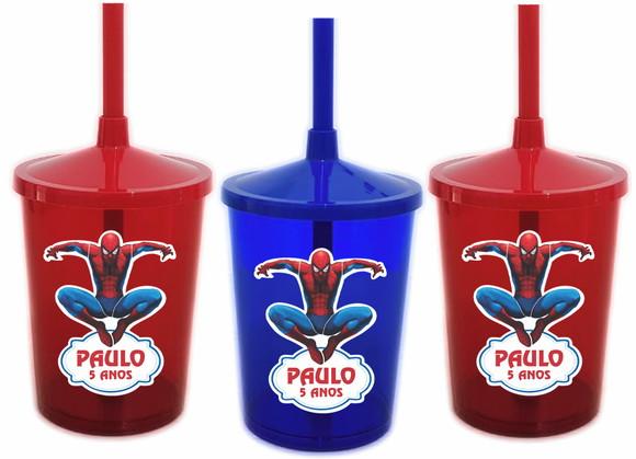 Copo Com Canudo Homem Aranha