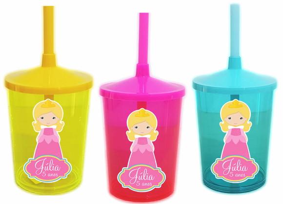 Copo com Canudo Shake Aurora Bela Adormecida
