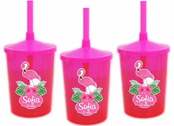 Copo com Canudo Shake Flamingo