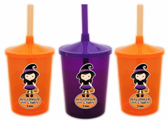 Copo Com Canudo Shake Halloween Bruxinha Cute