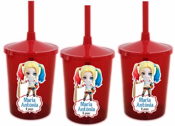 Copo com Canudo Shake Twister Arlequina