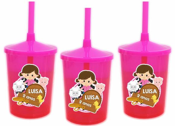 Copo com Canudo Shake Twister Fazendinha Rosa