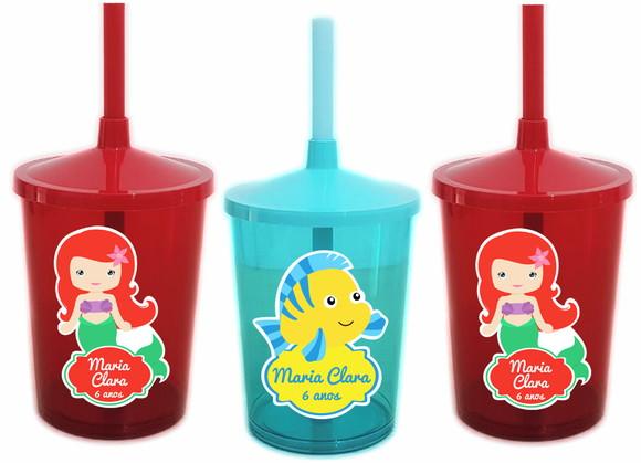 Copo com Canudo Shake Twister Pequena Sereia