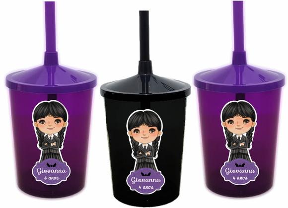 Copo com Canudo Wandinha Cute