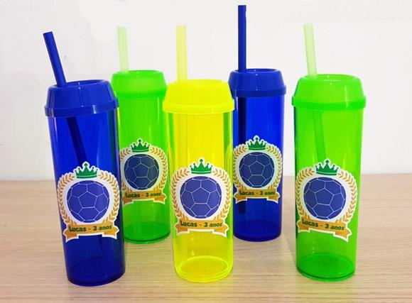 Copo Long Drink com Tampa e Canudo Copa Brasil Futebol